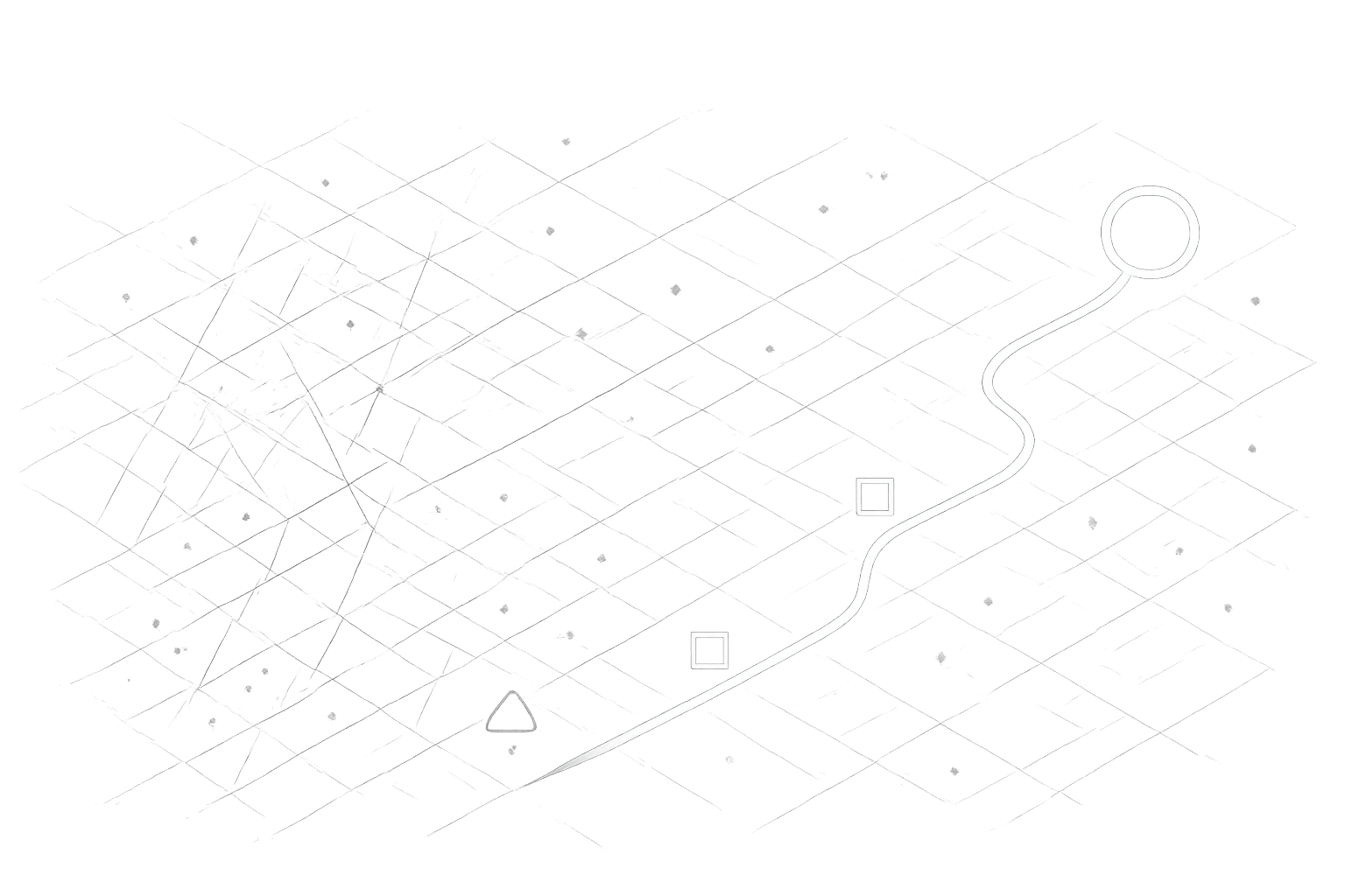 Minimalist illustration of a strategic digital roadmap, showing a clear path leading from complexity toward a defined business goal